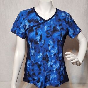 Koi Lite Scrubs Top Vibrant Blue V Neck Lightweight Small